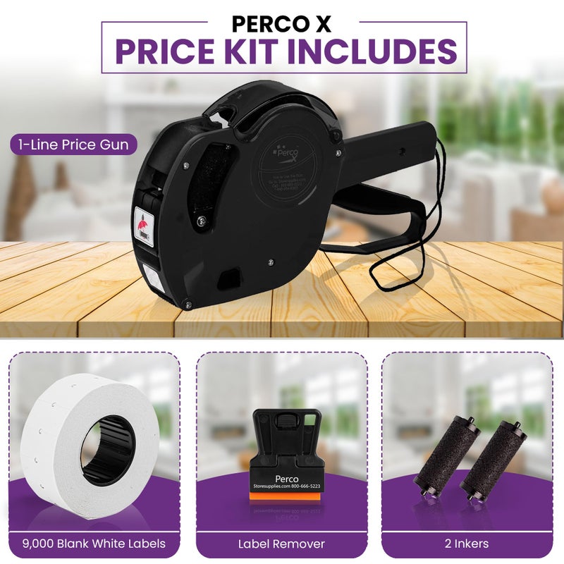 Perco X 1 Line Price Gun Kit - 1 Line Label Gun with 9000 White Blank Labels, and an Extra Inker - Image 2